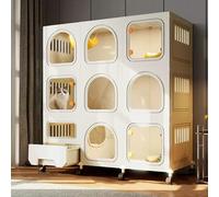 Cat Cage with Wheels - Large Cat Enclosure with Litter Box, 2/3 Tier Playpen, Collapsible Metal Wire Kennel, Detachable Design for Safe Exercise Space