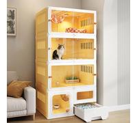 Cat Cages Indoor - Cat Crates for Indoor Cats, Hd Transparent Cat Playpen, Sliding Door Design for 1-2 Cats, Ferret, Chinchilla, Rabbit, Small Animals,Yellow-70 * 45 * 140cm