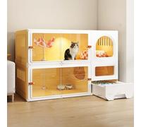 Cat Cages Indoor - Cat Crates for Indoor Cats, Hd Transparent Cat Playpen, Sliding Door Design for 1-2 Cats, Ferret, Chinchilla, Rabbit, Small Animals,Yellow-105 * 45 * 70cm