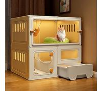 Cat Cages Indoor - Cat Crates for Indoor Cats, Hd Transparent Cat Playpen, Sliding Door Design for 1-2 Cats, Ferret, Chinchilla, Rabbit, Small Animals,Yellow-70 * 45 * 70cm