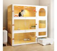 Cat Cages Indoor - Cat Crates for Indoor Cats, Hd Transparent Cat Playpen, Sliding Door Design for 1-2 Cats, Ferret, Chinchilla, Rabbit, Small Animals,Yellow-105 * 45 * 105cm