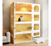 Cat Cages Indoor - Cat Crates for Indoor Cats, Hd Transparent Cat Playpen, Sliding Door Design for 1-2 Cats, Ferret, Chinchilla, Rabbit, Small Animals,Yellow-105 * 45 * 140cm