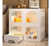 Cat Cages Indoor, Cat Kennel Cat Cages Indoor Large with Litter Box Outdoor Cat Enclosure Multi-Feature Enclosed Cat Condo with Platforms and Small Houses,Set C_71*46.5 * 71cm-White