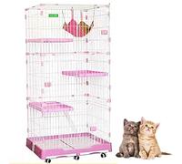 Cat Cages Indoor for Kitten On Wheels Pink/Blue, Metal Small Animal Cage, Cat Houses/Dog Cage for Cottage/Household/Outdoor/Indoor/Balcony,Pink-99x62.5x195cm