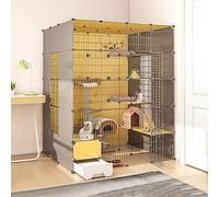 Cat Cages Indoor, Large Cat Cage with Litter Box, DIY Cat Playpen Cat Enclosure Removable Wire Kennel Crate Small Animals Cages, Large Exercise Place Ideal for Cat,147x141x183cm