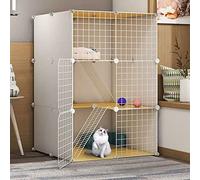 Cat Cages Indoor Large, Cat Enclosure, Cat Cabinet Semi-Enclosed Cat Cage DIY Cat Playpen, Pet Fence Indoor, with Cat Nest + Cat Hammock + Cat Litter Box + Cat Bowl, for 1-3 Cat,White 75x75x109cm