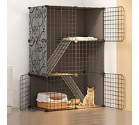 Cat Cages Indoor Large, Cat Enclosure, Cat Cabinet Semi-Enclosed Cat Cage DIY Cat Playpen, Pet Fence Indoor, with Cat Nest + Cat Hammock + Cat Litter Box + Cat Bowl, for 1-3 Cat,Black 75x39x109cm