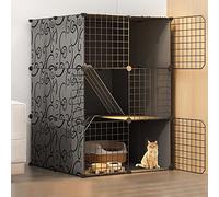 Cat Cages Indoor Large, Cat Enclosure, Cat Cabinet Semi-Enclosed Cat Cage DIY Cat Playpen, Pet Fence Indoor, with Cat Nest + Cat Hammock + Cat Litter Box + Cat Bowl, for 1-3 Cat,Black 75x75x109cm