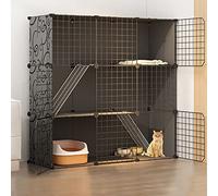 Cat Cages Indoor Large, Cat Enclosure, Cat Cabinet Semi-Enclosed Cat Cage DIY Cat Playpen, Pet Fence Indoor, with Cat Nest + Cat Hammock + Cat Litter Box + Cat Bowl, for 1-3 Cat,Black 111x39x109cm