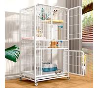 Cat Cages Indoor Large, Cat Kennel Ferret Cage, Chinchilla Cage Small Animal Cages with Wheels and Ladder Large 4-Tier Wire Cat Cage, W/ 2 Front Doors Indoor Outdoor,White (White SET B)
