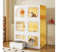 Cat Cages Indoor Large Cat Kennel with Cat Litter Box, Pet Playpen Diy Kennels Pet Playpen Crate Large Exercise Place, Collapsible Cat House for 1-3 Cat (Color : Yellow, Size : 105x35x140cm