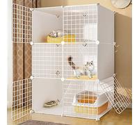 Cat Cages Indoor Large - Diy Pets Playpen,Metal Enclosure Net Yard Fence Cage With Door For Small Pets Rabbits Hedgehogs Cat Guinea Pigs,Includes Mallet,Drinking Fountai,Yellow-75 * 49 * 109cm