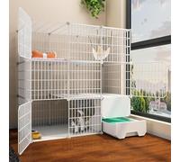 Cat Cages Indoor Large With Litter Box And Platforms,Outdoor Cat Enclosures Cat Playpen DIY Indoor Pet Home Cat Condo Indoor Cat Cages Enclosures (Color : White, Size : 43.7"L X 19.3"W X 4