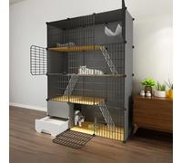 Cat Cages Indoor Large with Litter Box, Cat Playpen for Indoor Cats Enclosed, Small Animal Cage with Hammock, Ideal for 1-3 Cat, Guinea Pigs, Rabbits(3-4-1)