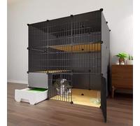 Cat Cages Indoor Large with Litter Box, Cat Playpen for Indoor Cats Enclosed, Small Animal Cage with Hammock, Ideal for 1-3 Cat, Guinea Pigs, Rabbits(3-3-2)