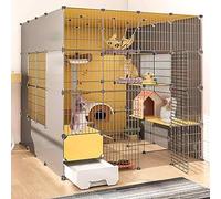 Cat Cages Indoor Large with Litter Box, Pet Crate Detachable, Cat Pens for Indoors, Kitten Cage Indoor Pen with Roof, Transparent Design, Super Load-bearing, Easy To Assemble
