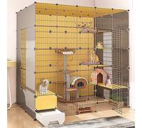Cat Cages Indoor Large with Litter Box, Pet Crate Detachable, Cat Pens for Indoors, Kitten Cage Indoor Pen with Roof, Transparent Design, Super Load-bearing, Easy To Assemble