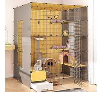 Cat Cages Indoor Large with Litter Box, Pet Crate Detachable, Cat Pens for Indoors, Kitten Cage Indoor Pen with Roof, Transparent Design, Super Load-bearing, Easy To Assemble