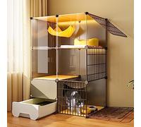 Cat Cages Indoor Large with Litter Box, Portable Cat Cage, Pet Cages for Small Animals, Wire Cat Cage, for 1-3 Small Animals (75 * 49 * 107cm)