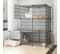 Cat Cages Indoor Large with Litter Box, Wire Cat Cage, Collapsible Cat Cage, Portable Guinea Pig Cage, with Resin Foot Pad - Black/yellow - 10 Sizes,Black-a-111 * 49 * 109cm-1