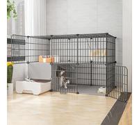 Cat Cages Indoor Large with Litter Box, Wire Cat Cage, Collapsible Cat Cage, Portable Guinea Pig Cage, with Resin Foot Pad - Black/yellow - 10 Sizes
