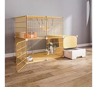 Cat Cages Indoor Large With Litter Box,Wire Cat Cage,Collapsible Cat Cage,Portable Guinea Pig Cage,With Resin Foot Pad - Black/Yellow - 10 Sizes,Yellow-c-111 * 49 * 73cm-1