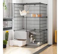 Cat Cages Indoor Large with Litter Box, Wire Cat Cage, Collapsible Cat Cage, Portable Guinea Pig Cage, with Resin Foot Pad - Black/yellow - 10 Sizes,Black-a-75 * 49 * 109cm