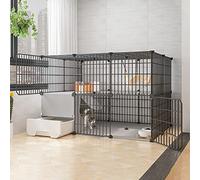 Cat Cages Indoor Large with Litter Box,Wire Cat Cage,Collapsible Cat Cage,Portable Guinea Pig Cage,with Resin Foot Pad - Black/yellow - 10 Sizes