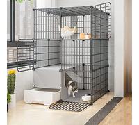 Cat Cages Indoor Large with Litter Box, Wire Cat Cage, Collapsible Cat Cage, Portable Guinea Pig Cage, with Resin Foot Pad - Black/yellow - 10 Sizes,Black-b-75 * 95 * 109cm