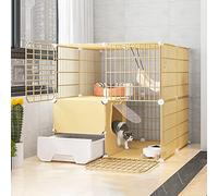 Cat Cages Indoor Large with Litter Box, Wire Cat Cage, Collapsible Cat Cage, Portable Guinea Pig Cage, with Resin Foot Pad - Black/yellow - 10 Sizes,Yellow-c-75 * 75 * 73cm