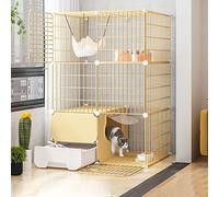 Cat Cages Indoor Large with Litter Box, Wire Cat Cage, Collapsible Cat Cage, Portable Guinea Pig Cage, with Resin Foot Pad - Black/yellow - 10 Sizes,Yellow-c-75 * 49 * 109cm