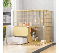 Cat Cages Indoor Large with Litter Box, Wire Cat Cage, Collapsible Cat Cage, Portable Guinea Pig Cage, with Resin Foot Pad - Black/yellow - 10 Sizes,Yellow-c-75 * 49 * 73cm