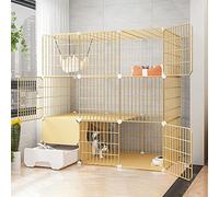 Cat Cages Indoor Large with Litter Box, Wire Cat Cage, Collapsible Cat Cage, Portable Guinea Pig Cage, with Resin Foot Pad - Black/yellow - 10 Sizes,Yellow-a-111 * 49 * 109cm-2