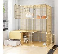Cat Cages Indoor Large with Litter Box, Wire Cat Cage, Collapsible Cat Cage, Portable Guinea Pig Cage, with Resin Foot Pad - Black/yellow - 10 Sizes,Yellow-c-111 * 49 * 109cm-1