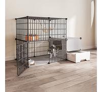 Cat Cages Indoor Large with Litter Box, Wire Cat Cage, Collapsible Cat Cage, Portable Guinea Pig Cage, with Resin Foot Pad - Black/yellow - 10 Sizes,Black-c-111 * 49 * 73cm-1