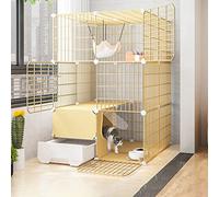 Cat Cages Indoor Large with Litter Box, Wire Cat Cage, Collapsible Cat Cage, Portable Guinea Pig Cage, with Resin Foot Pad - Black/yellow - 10 Sizes,Yellow-b-75 * 95 * 109cm