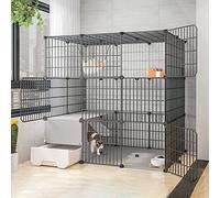 Cat Cages Indoor Large with Litter Box, Wire Cat Cage, Collapsible Cat Cage, Portable Guinea Pig Cage, with Resin Foot Pad - Black/yellow - 10 Sizes,Black-c-111 * 95 * 109cm