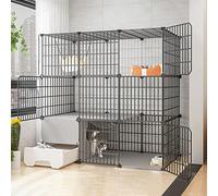 Cat Cages Indoor Large with Litter Box, Wire Cat Cage, Collapsible Cat Cage, Portable Guinea Pig Cage, with Resin Foot Pad - Black/yellow - 10 Sizes,Black-c-111 * 49 * 109cm-2