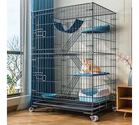 Cat Cages Indoor Large with Litter Tray, Cattery Outdoor for Cats, Bottom with Wheels, can Be Rotated 360°,Metal,Black/White,Black-A