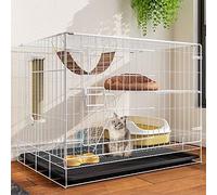 Cat Cages Indoor Large with Litter Tray, Metal, Cat Houses in Pet Supplies, Small Animal Cage,6 piece set, Black/White