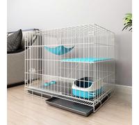 Cat Cages Indoor Large with Pull-out Tray, Cat Playpen for Indoor Cats Enclosed Metal Wire, Foldable Cat House with Hammock, Ideal for Dogs, Guinea Pigs, Rabbits, Small Animals(White,70 * 50 * 60cm)
