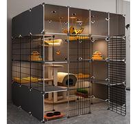 Cat Cages Indoor Large with Roof, Cat Crate Large, Cat House, Transparent Design, Double-layer Weighted Platform, Easy to Assemble The Cattery (Suite)
