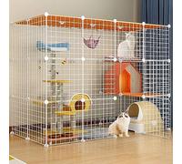 Cat Cages Indoor Large with Roof, Kitten Pen, Cat House, Multi-Layer Design, Easy to Assemble the Cattery/C/144 * 74 * 109Cm-White