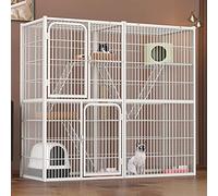 Cat Cages Indoor, Rabbit Cage Indoor, Cat Outdoor Enclosure, Metal Cat Crate Ferret Pet Cage with Doors Ramp Ladders Suitable for Ferret,Bunny and Chinchillas - White