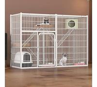 Cat Cages Indoor, Rabbit Cage Indoor, Cat Outdoor Enclosure, Metal Cat Crate Ferret Pet Cage with Doors Ramp Ladders Suitable for Ferret,Bunny and Chinchillas - White