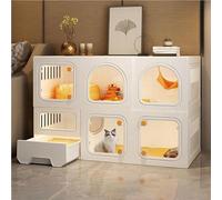 Cat Cages Indoor with Litter Box, 2 Tier Lagre Cat House, Thicken Plastic + Resin Material Cat Villa, Luxury Indoor Pet Enclosure with Transparent Windows and Knob Locks