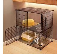 Cat Cages Indoor with Litter Box Fit 2 Cats Metal Cat Crate Free-joined Cat Cage with Cat Bowl, Hammock, Cat Bed and Installation Tools for Adult Cats Kitten Kitty(Black,70 * 35 * 70cm)