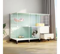 Cat Cages Indoor with Litter Box, Kitten Cage DIY Cat Playpen Detachable Small Animal Cage Cat House with Doors, Animals Cages for 1-3 Cats Bunny Chinchilla,107x47x77cm-with wheel