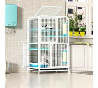 Cat Cages Indoor with Wheels, Cat Crates for Indoor Cats with Litter Box, for Kitten Guinea Pig, Bunny and Chinchilla, Metal Frame, Three Doors, with Hammock, Ladder, Cable Ties