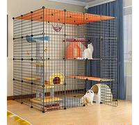 Cat Cages Large Cat Cage Indoor Cat Enclosures,Cat Kennel Ferret Cages Detachable Metal Pet Dog Exercise Fence With Hammock,Easy To Assemble,Black/White,6 Sizes,Black-144x109x144cm
